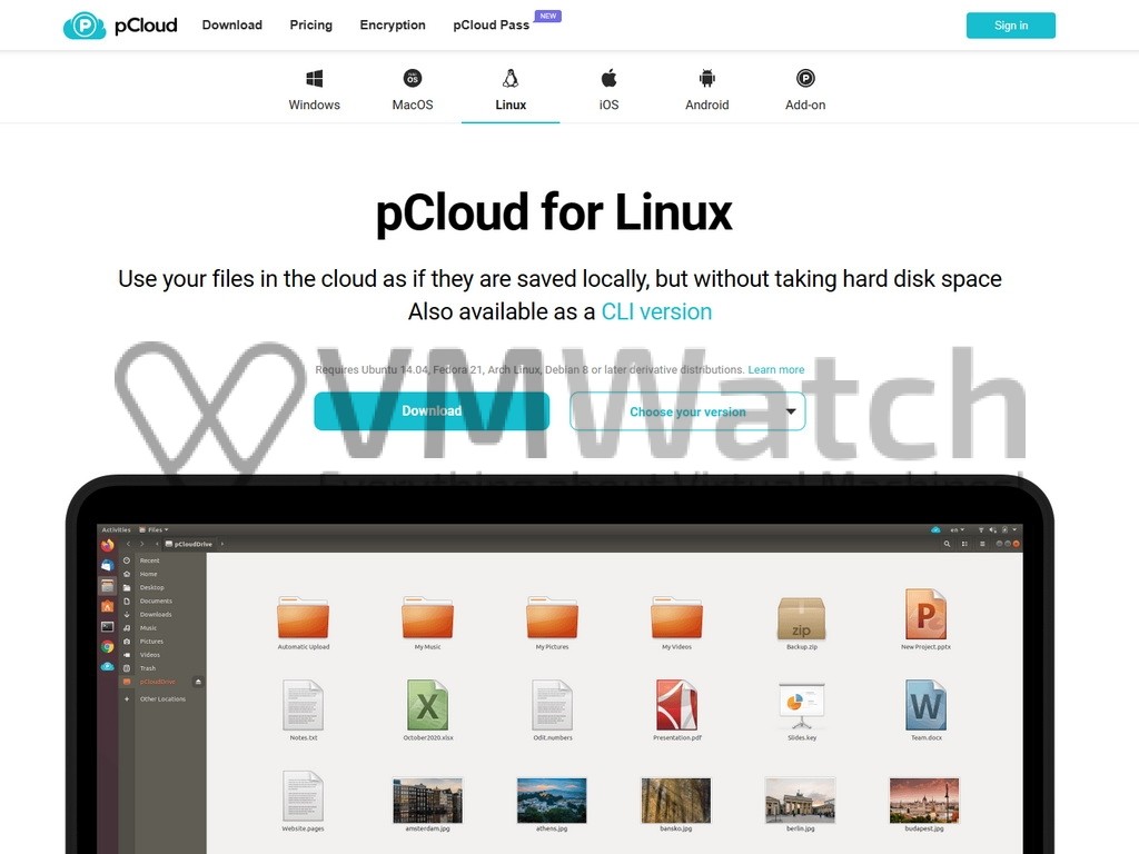 Different versions of pCloud client apps